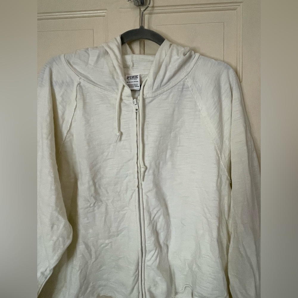 Victoria's Secret PINK summer lounge 100% cotton zip-up hoodie  Size XL Ivory - Picture 8 of 9